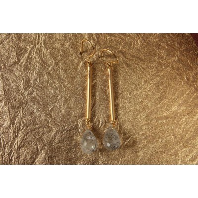 Slender Gold Earrings with Rutile Drops